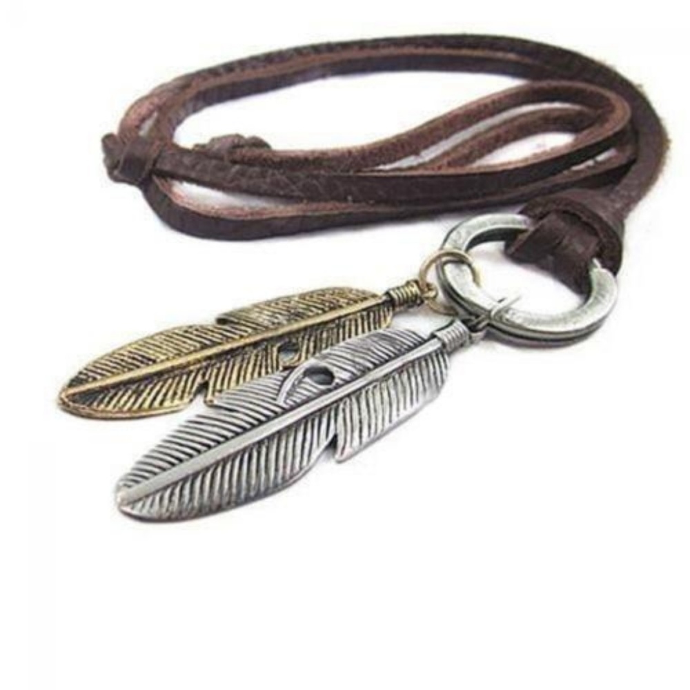 Vintage Style 2 Wings Feather Leather Necklace - Picture 3 of 5